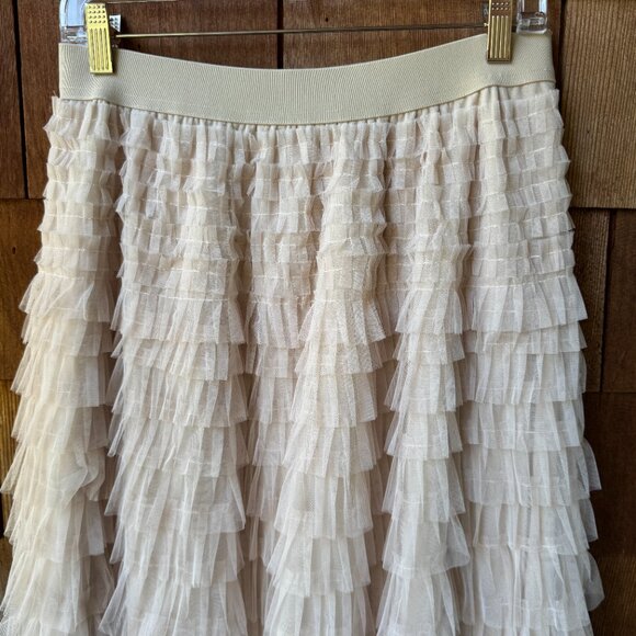 VTG Ruffled Tulle Latte Midi Skirt with Elastic Waist in Women's Large - Picture 2 of 7